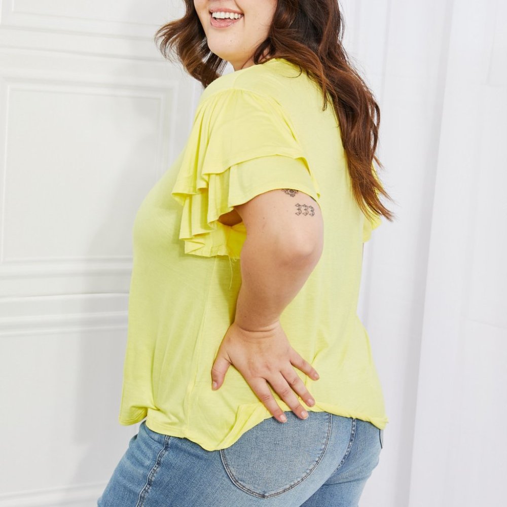Culture Code Round Neck Ruffle Sleeve Top - Picture 7 of 11